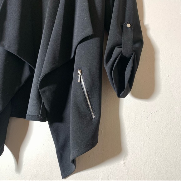 Soho black high low blazer zipper pockets lapel open sz Sm 3/4 sleeve work - Picture 2 of 7